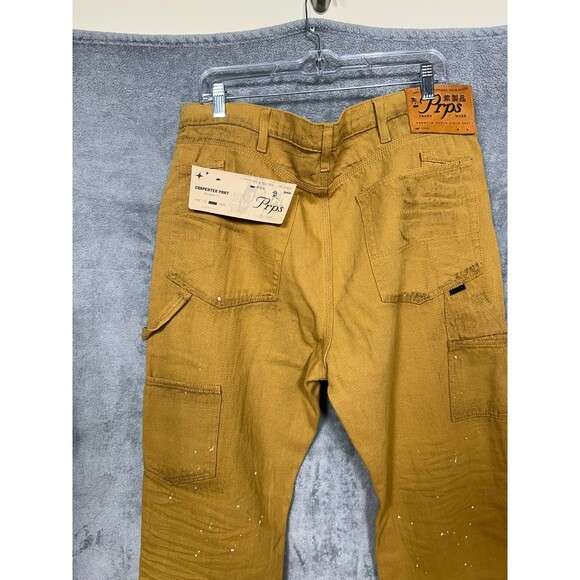 PRPS Men's 38 Rigid Carpenter Pants Light Brown NWT Paint Splatter Button Fly N - Picture 12 of 16